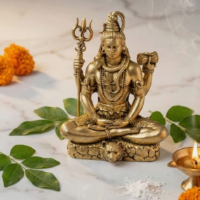 A brass statue of Lord Shiva in a meditation (dhyan) pose